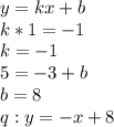 y=kx+b\\&#10; k*1=-1\\&#10; k=-1 \\&#10; 5=-3+b \\&#10; b=8 \\&#10; q: y=-x+8 \\\\&#10;