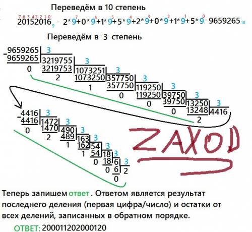 Переведите запись числа '20152016' из системы счисления с основанием 9 в систему счисления с основан