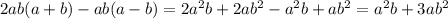 2ab(a+b)-ab(a-b)=2a^2b+2ab^2-a^2b+ab^2=a^2b+3ab^2