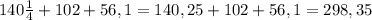 140 \frac{1}{4}+102+56,1= 140,25+102+56,1=298,35