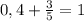 0,4 + \frac{3}{5} = 1