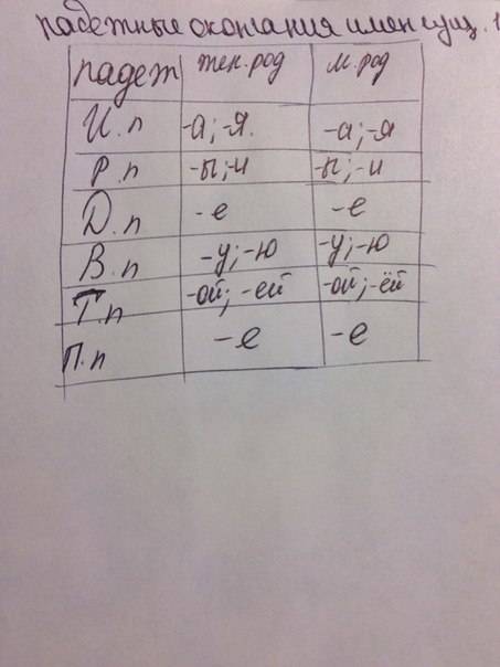 Заполни таблицу окончаний имён существительных 1-го склонения