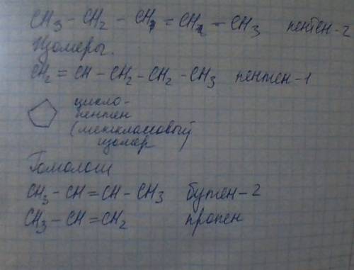 Напишіть два ізомери та два найближчі гомологи для речовини: сн 3 — сн 2 = сн — сн 3 │ сн 3