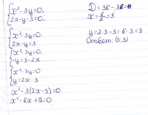 Решите систему уравнения x^2-3y=0; 2x-y-3=0