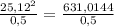 \frac{25,12^2}{0,5} = \frac{631,0144}{0,5}