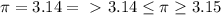 \pi = 3.14 =\ \textgreater \ 3.14 \leq \pi \geq 3.15