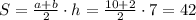 S= \frac{a+b}{2}\cdot h= \frac{10+2}{2}\cdot 7=42