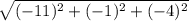 \sqrt{ (-11)^{2} + (-1)^{2} + (-4)^{2} }