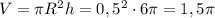 V= \pi R^2h=0,5^2\cdot6 \pi =1,5 \pi