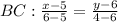 BC: \frac{x-5}{6-5}= \frac{y-6}{4-6}