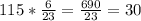 115* \frac{6}{23} = \frac{690}{23} =30