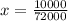 x = \frac{10000}{72000}