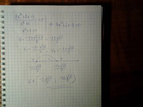 Решить неравенство: (3x^2+2x-3)/(x^2+1)< 0