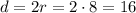 d=2r=2\cdot8=16