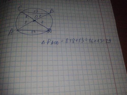 Отрезок ab и cd диаметры окружности с центром o найдите периметр треугольника aod если известно что