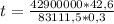 t = \frac{42900000*42,6}{83111,5*0,3}