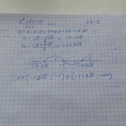 X^2+2x-17 все это /x+1 все это > 0