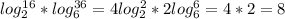 log_2^{16}*log_6^{36}=4log_2^{2}*2log_6^{6}=4*2=8