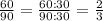 \frac{60}{90} = \frac{60:30}{90:30} = \frac{2}{3}