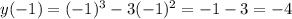 y(-1)=(-1)^3-3(-1)^2=-1-3=-4