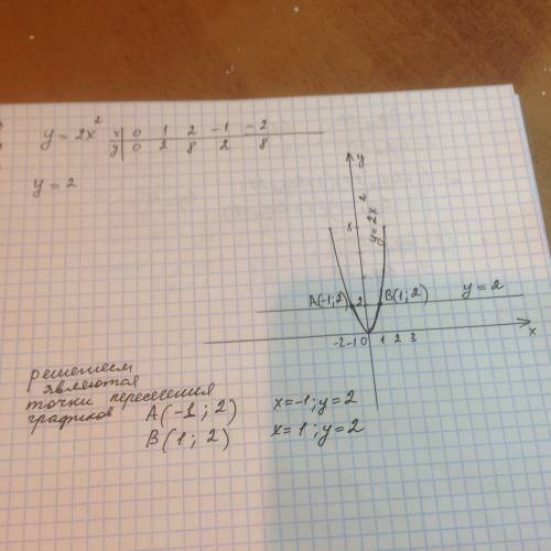 Решите графически систему уравнений y=2x в квадрате y=2 нужно !