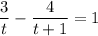 \dfrac{3}{t}-\dfrac{4}{t+1}=1