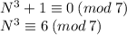 N^3+1 \equiv 0\: (mod\: 7)\\ N^3 \equiv 6\: (mod\: 7)