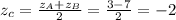 z_c = \frac{z_A+z_B}{2}= \frac{3-7}{2}=-2