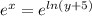 e^x = e^{ln(y+5)}