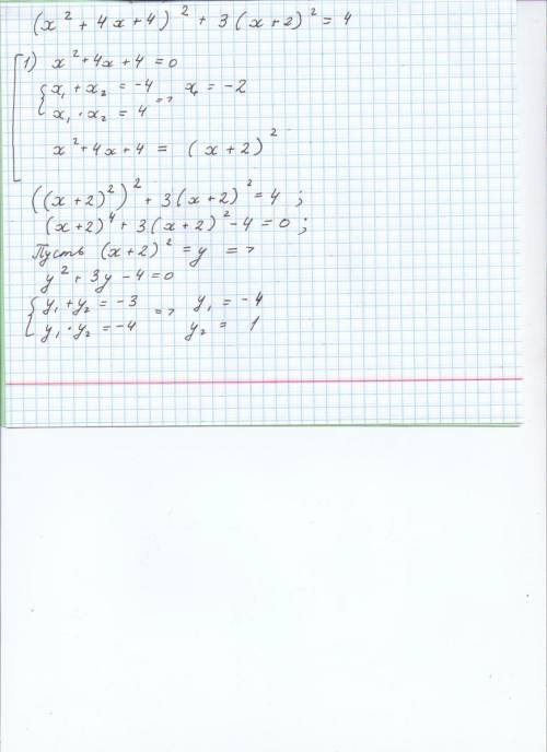 Решите уравнение: (х^2 + 4х +4)^2 +3(х+2)^2 =4
