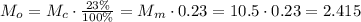 M_o = M_c \cdot \frac{23 \%}{100 \%} = M_m \cdot 0.23 = 10.5 \cdot 0.23 = 2.415