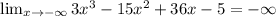 \lim_{x \to -\infty} 3x^3-15x^2+36x-5 = -\infty