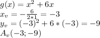 g(x)=x^2+6x\\x_v=-\frac{6}{2*1}=-3\\y_v=(-3)^2+6*(-3)=-9\\A_v(-3;-9)