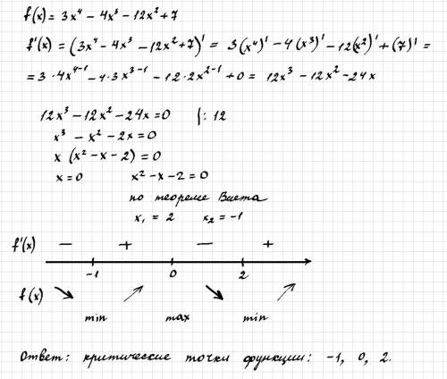 F(x)=3x^4-4x^3-12x^2+7 найдите критические точки функций