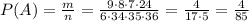 P(A)= \frac{m}{n}= \frac{9\cdot8\cdot7\cdot 24}{6\cdot34\cdot35\cdot36} = \frac{4}{17\cdot5}= \frac{4}{85}