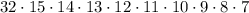 32 \cdot 15 \cdot 14 \cdot 13 \cdot 12 \cdot 11 \cdot 10 \cdot 9 \cdot 8 \cdot 7