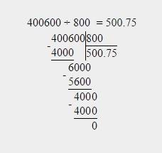 Как решить столбиком пример 400600 ра3делить на 800 пли3