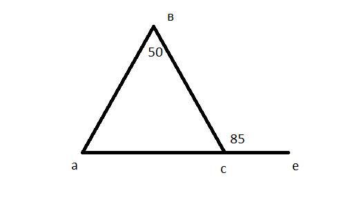 Срешением с рисунком . один из внутренних углов треугольника равен 50 а один из внешних равен 85. на