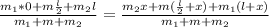 \frac{m_{1}*0+m\frac{l}{2}+m_{2}l}{m_{1}+m+m_{2}}=\frac{m_{2}x+m(\frac{l}{2}+x)+m_{1}(l+x)}{m_{1}+m+m_{2}}