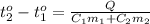 t_2^o-t_1^o= \frac{Q}{C_1m_1+C_2m_2}