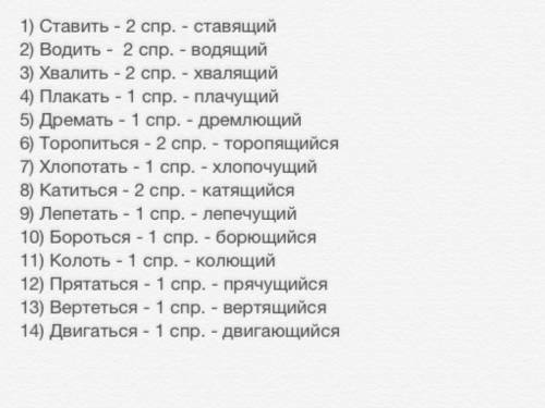 Укажите вид и спряжение глаголов, образуйте от них действительные причастия настоящего времени по об