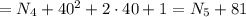 = N_4 + 40^2 + 2 \cdot 40 + 1 = N_5 + 81