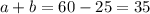 a+b=60-25=35