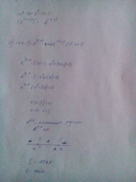 Решить найти точки экстремума (max) y=(x^2 - 3x -3)*e^3-x