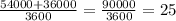 \frac{54000+36000}{3600} = \frac{90000}{3600} = 25