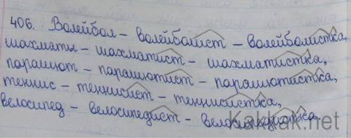 Запишите ряды однокоренных слов волейбол шахмоты парашют тенис велосипед