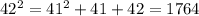 42^2 = 41^2 + 41 + 42 = 1764