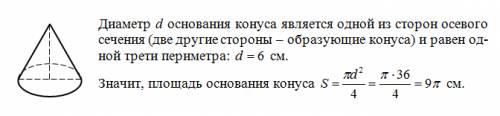 Периметр осевого сечения конуса 18 см. чему равна площадь основания конуса, если осевое сечение е пр