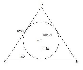 Вравнобедренном треугольнике центр вписанной окружности делит высоту, проведенную к основанию, в отн