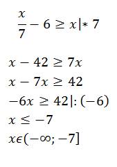 :1)x/7-6> =x 2)(x-2)/6-x/3< =2